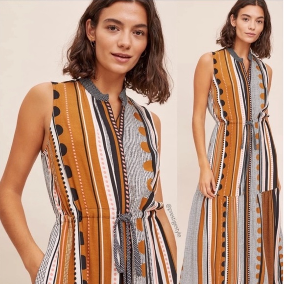 Anthropologie Dresses & Skirts - MAEVE ANTHROPOLOGIE Alondra Brown White Striped V Neck A Line Maxi Dress Size 2